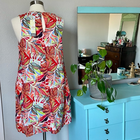C&C California Colorful Leaf Print Sleeveless A-Line Linen Summer Dress Sz Large - Picture 4 of 13